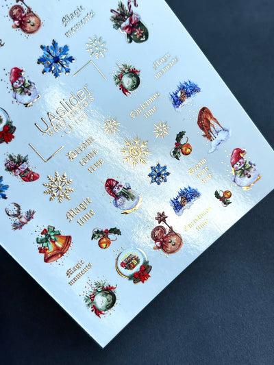 UA Slider 2D Nail Decal CF-031 Water Slide Nail Decals Snowflakes Snowmen Reindeer Holiday Nails