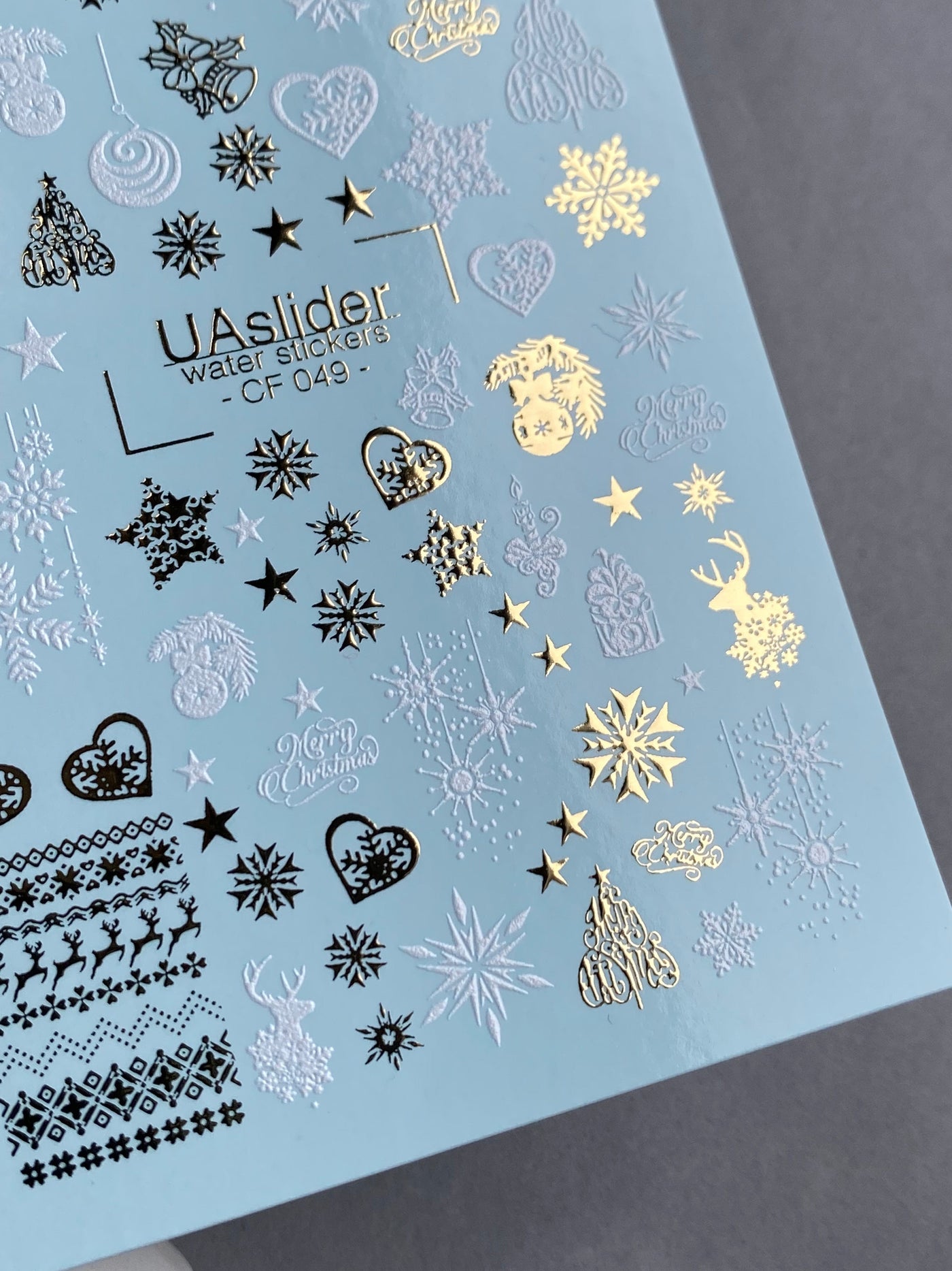UA Slider 2D Nail Decal CF-049 Water Slide Nail Decals Snowflakes Reindeer & Festive Ornaments