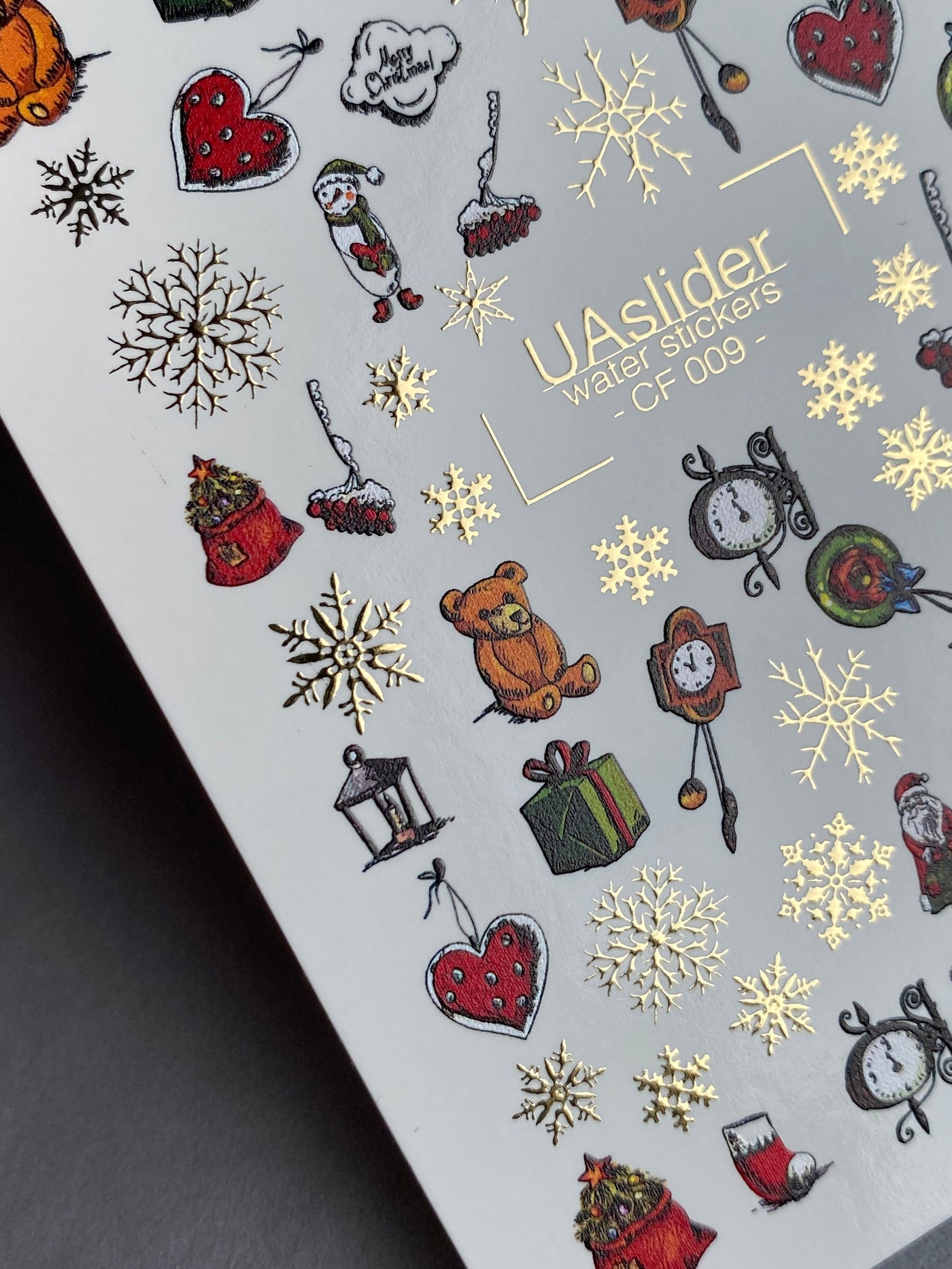UA Slider 2D Nail Decal CF-009 Nail Water Decal Gold FOIL/ Christmas Gifts & Snowflake/ Festive nail designs/ Winter Nails