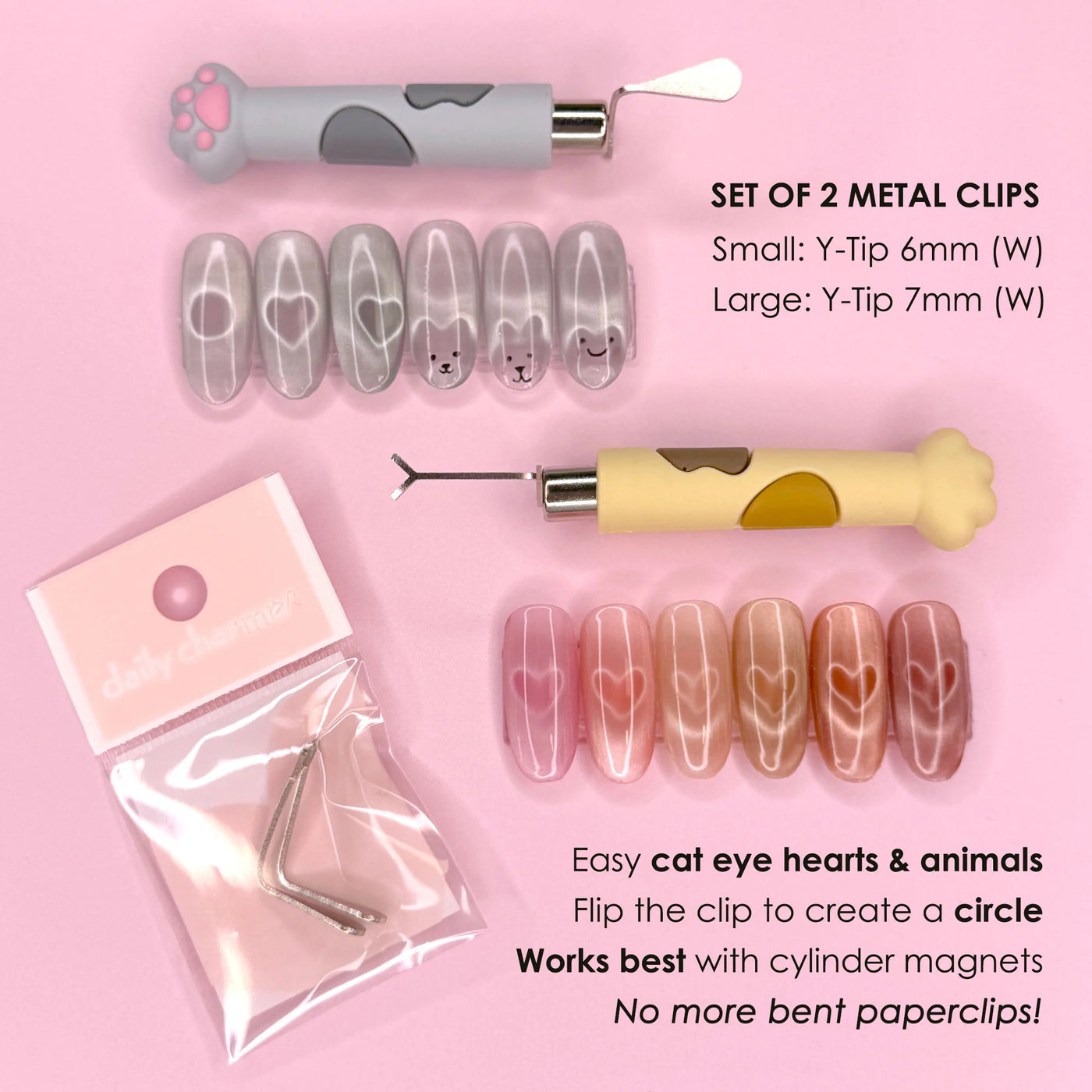 Magnetic Cat Eye Beating Heart Metal Clip Set