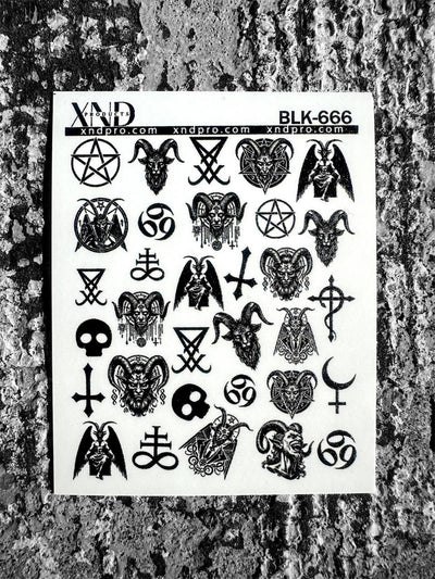 XND Products 2D Nail Decal BLK-666 / Nail Water Decal/ Lucifer/ Dark Nails/ Devil/ Nail Water Decals, Lucifer, Satanic, Devil Sigils, Demonic symbol, Occult,