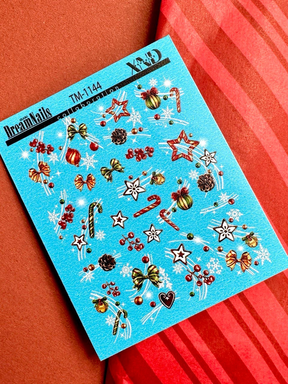 TM-1144 / Nail Decal 2D /Christmas Nails/ Candy Cane