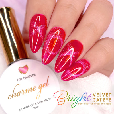 Charme Gel / Cat Eye C27 Cattitude Bright Cherry Red Magnetic Polish Nail 