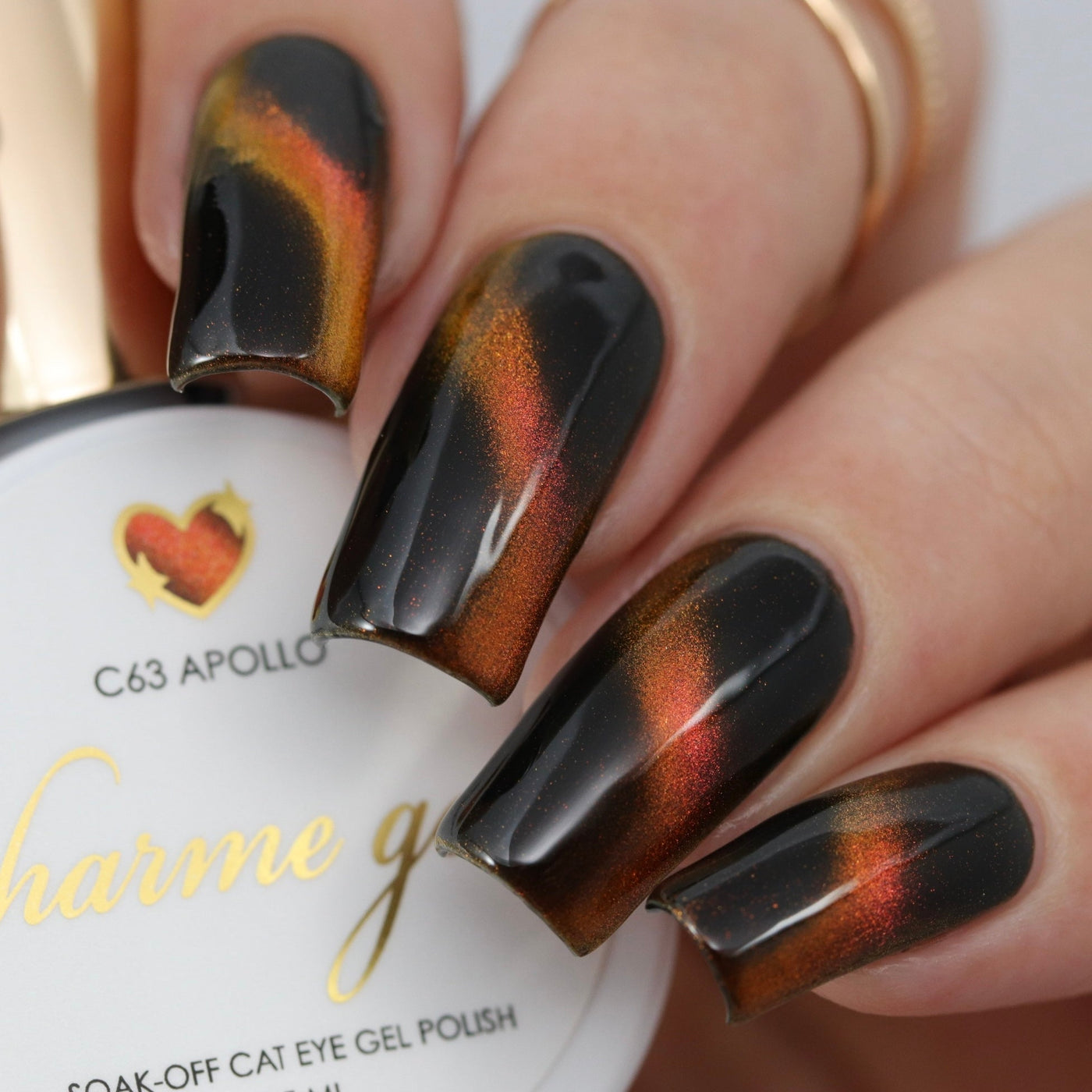 Charme Gel / Cat Eye C63 Apollo Orange Gold Polish Shimmer Galaxy Art