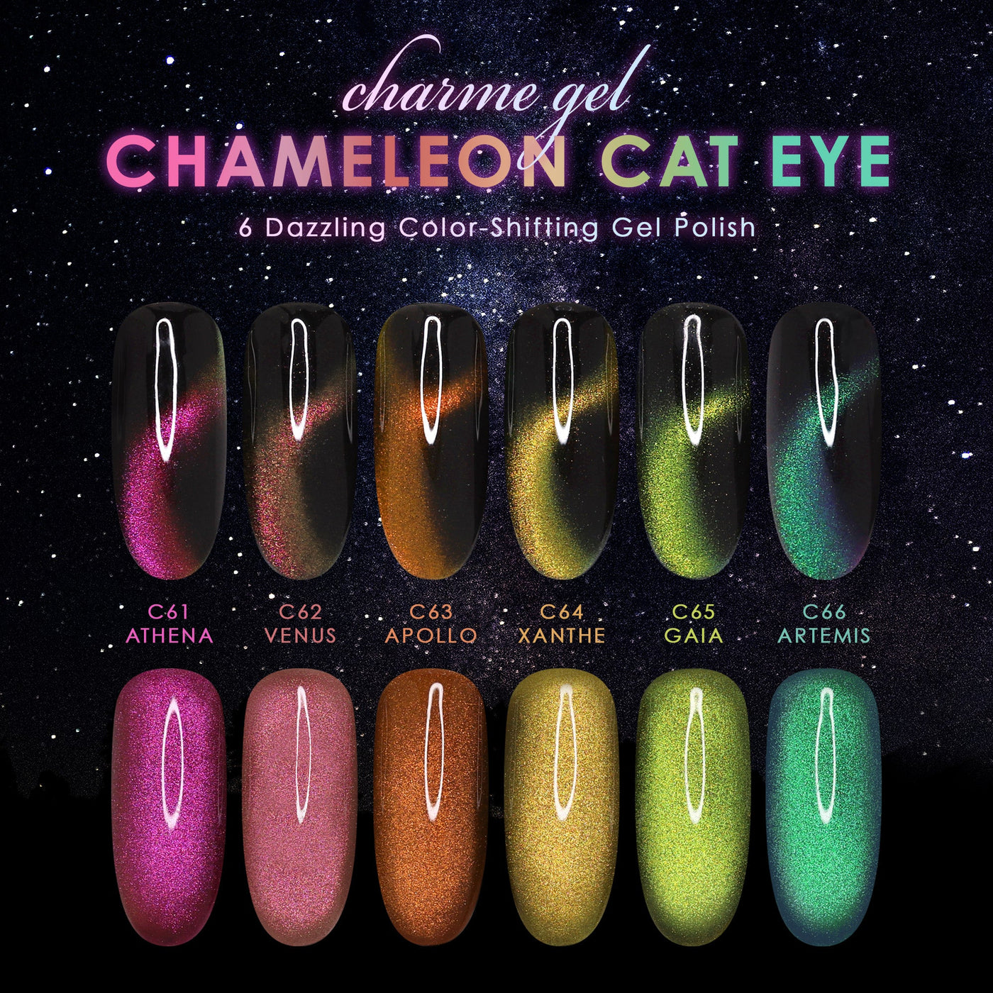 Charme Gel / Cat Eye C65 Gaia Lime Green Gold Polish Art