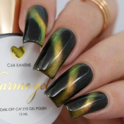 Charme Gel / Cat Eye C64 Xanthe Gold Yellow Light Green Polish Galaxy Art