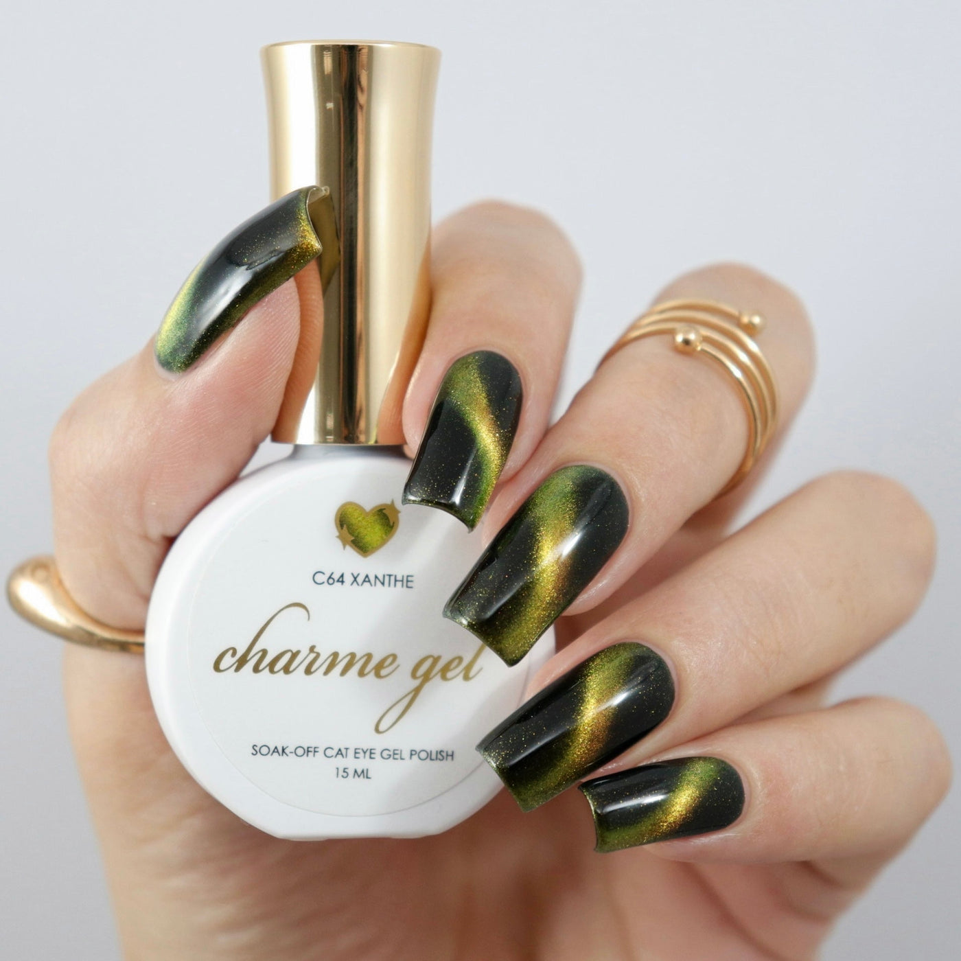 Charme Gel / Cat Eye C64 Xanthe Gold Yellow Light Green Polish Galaxy Art