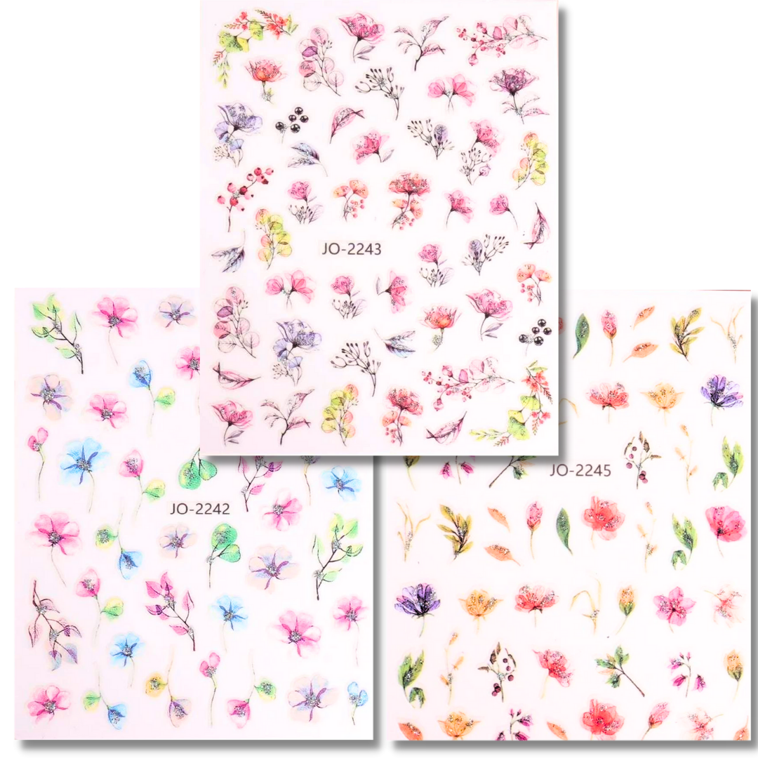 Watercolor and Glitter Flower Stickers- 3 pack